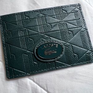 LACOSTE card holder in dark green embossed leather with enamel branding